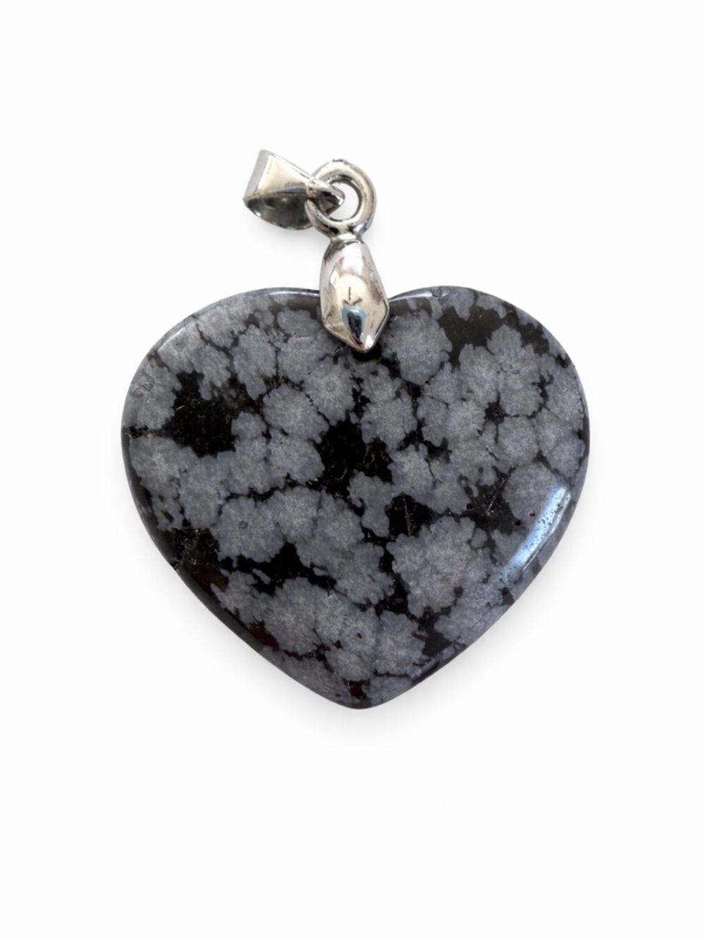Snowflake Obsidian Heart Pendant | Black‎ & Gray Natural Stone Charm